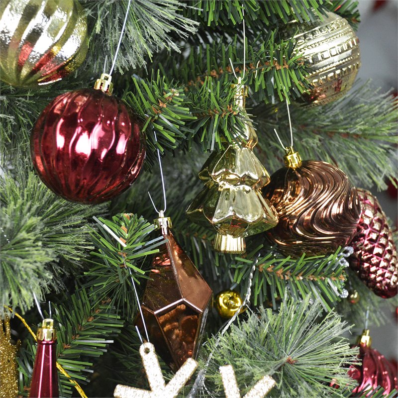 Jeco 40 Piece Shatterproof Plastic Christmas Ornament Set in Brown/  Gold/  Red