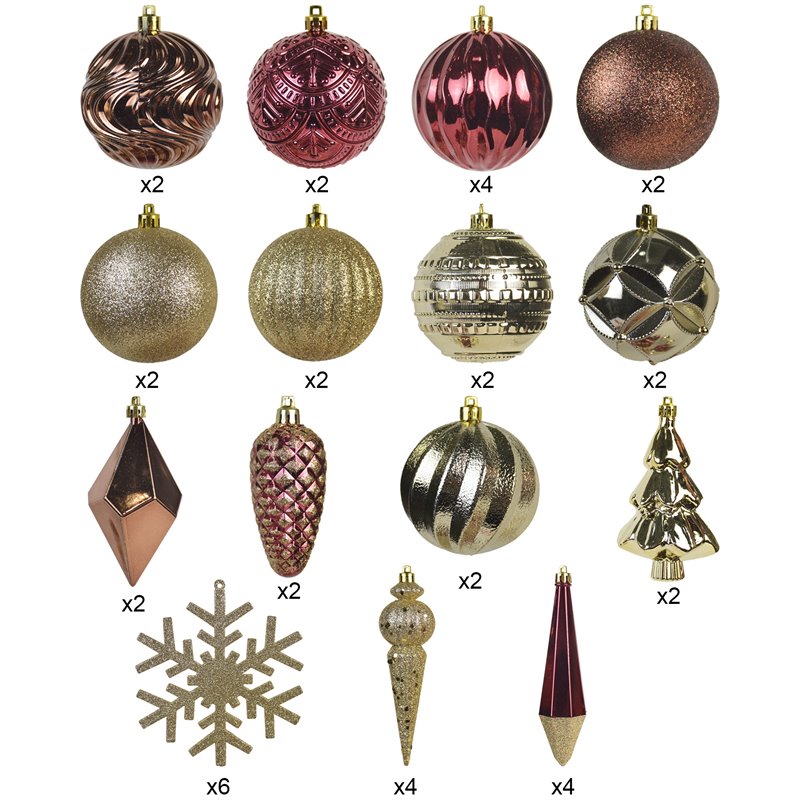Jeco 40 Piece Shatterproof Plastic Christmas Ornament Set in Brown/  Gold/  Red