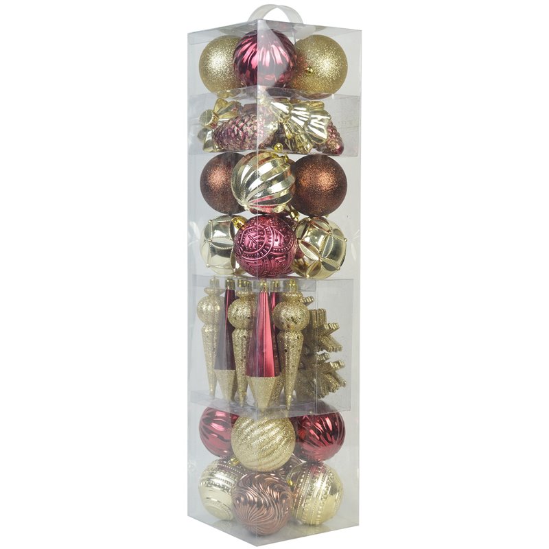 Jeco 40 Piece Shatterproof Plastic Christmas Ornament Set in Brown/  Gold/  Red