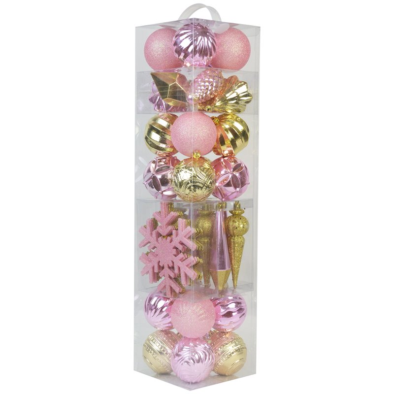 Jeco 40 Piece Shatterproof Plastic Christmas Ornament Set in Pink and Gold