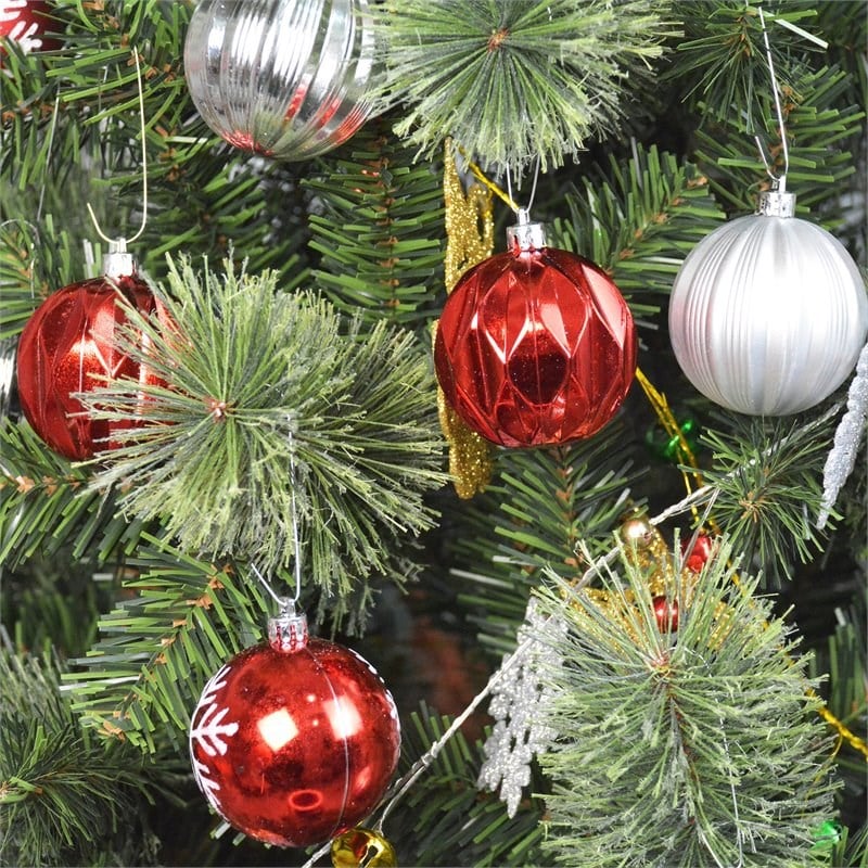 Jeco 40 Piece Shatterproof Plastic Christmas Ornament Set in Red and Silver