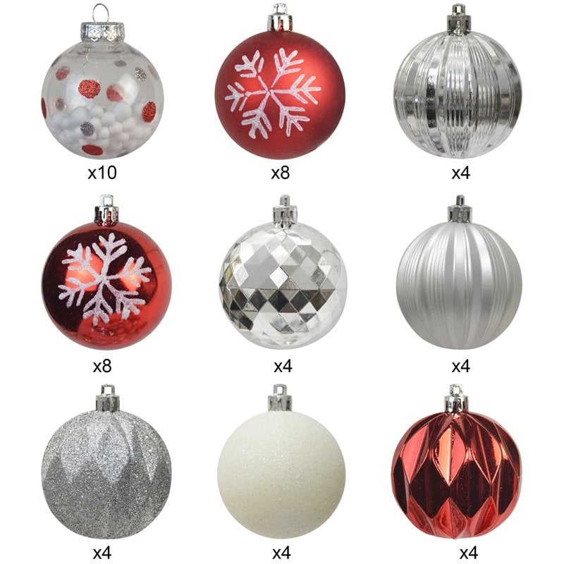 Jeco 40 Piece Shatterproof Plastic Christmas Ornament Set in Red and Silver