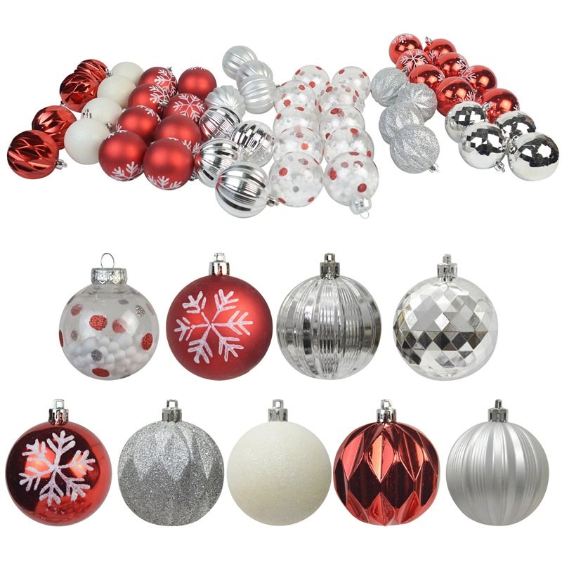 Jeco 40 Piece Shatterproof Plastic Christmas Ornament Set in Red and Silver