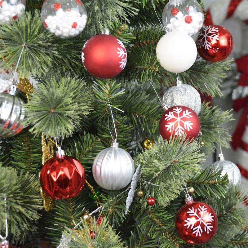 Jeco 40 Piece Shatterproof Plastic Christmas Ornament Set in Red and Silver