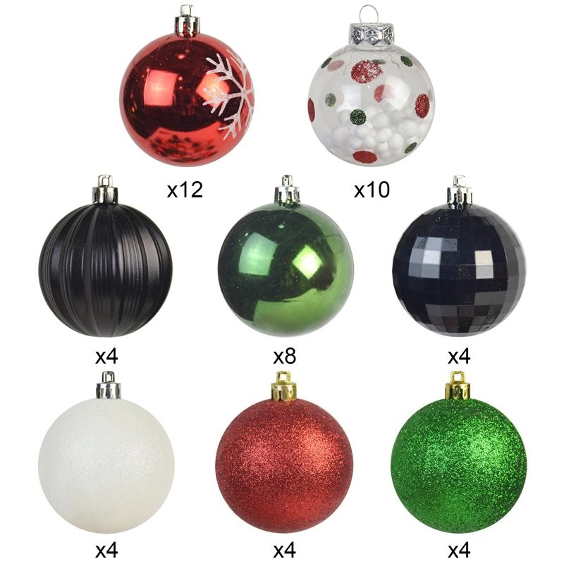 Jeco 40 Piece Shatterproof Plastic Christmas Ornament Set in Red/ Green/ Black
