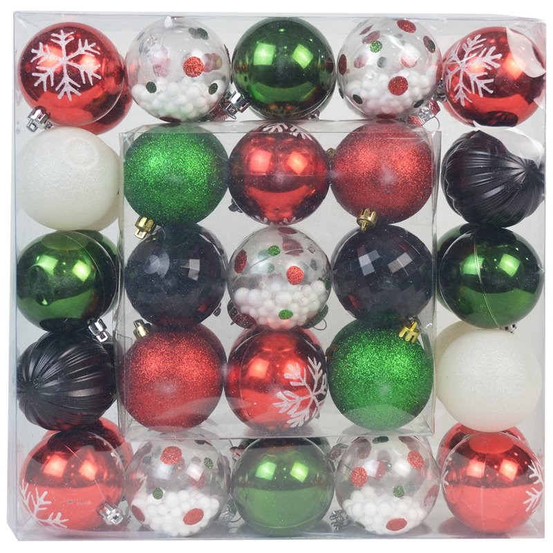 Jeco 40 Piece Shatterproof Plastic Christmas Ornament Set in Red/ Green/ Black