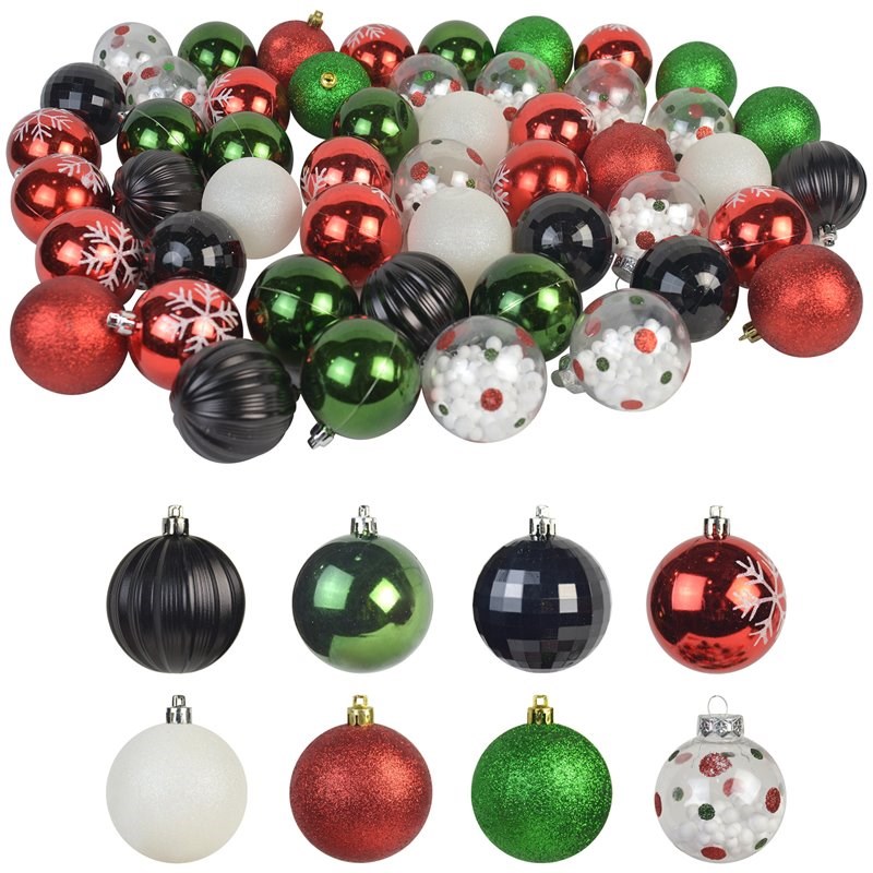 Jeco 40 Piece Shatterproof Plastic Christmas Ornament Set in Red/ Green/ Black