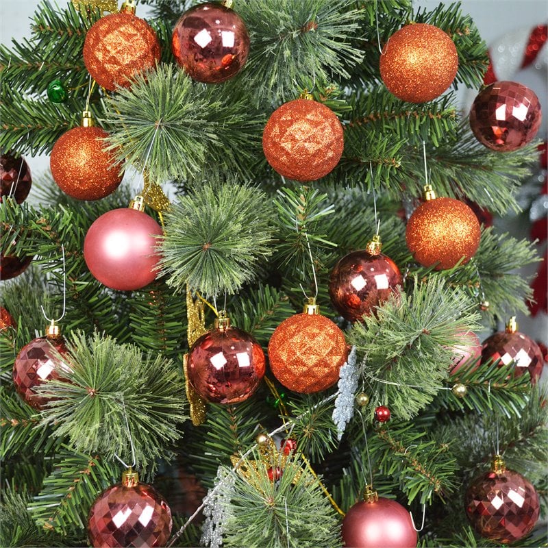 Jeco 48 Piece Shatterproof Plastic Christmas Ornament Set in Brass