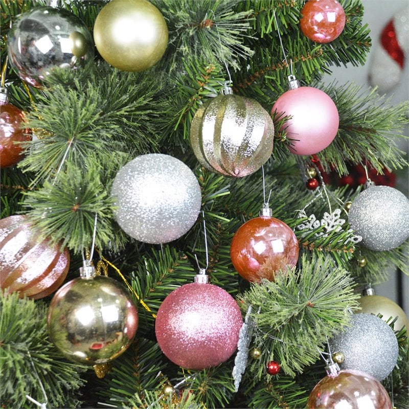 Jeco 57 Piece Shatterproof Plastic Christmas Ornament Set in Gold/ Pink/ Silver