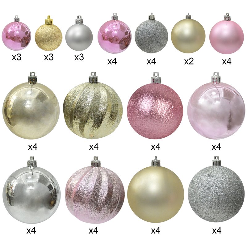 Jeco 57 Piece Shatterproof Plastic Christmas Ornament Set in Gold/ Pink/ Silver