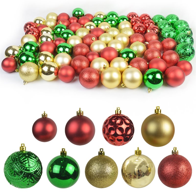 Jeco 84 Piece Shatterproof Plastic Christmas Ornament Set in Red/ Green/ Gold