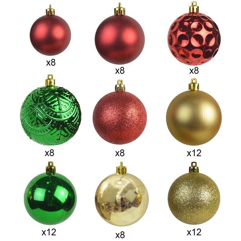 Jeco 84 Piece Shatterproof Plastic Christmas Ornament Set in Red/ Green/ Gold