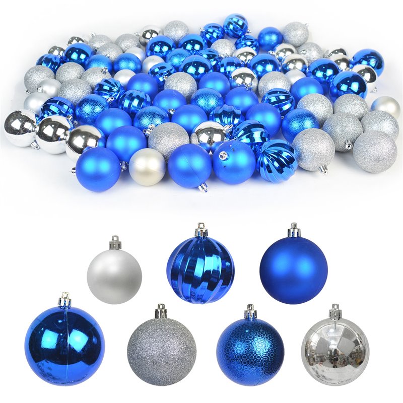 Jeco 84 Piece Shatterproof Plastic Christmas Ornament Set in Blue and Silver