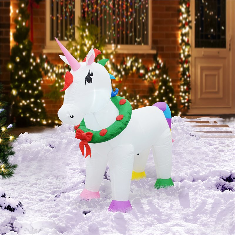 Jeco 4' Giant Weather Resistant Polyester Inflatable LED Christmas Unicorn
