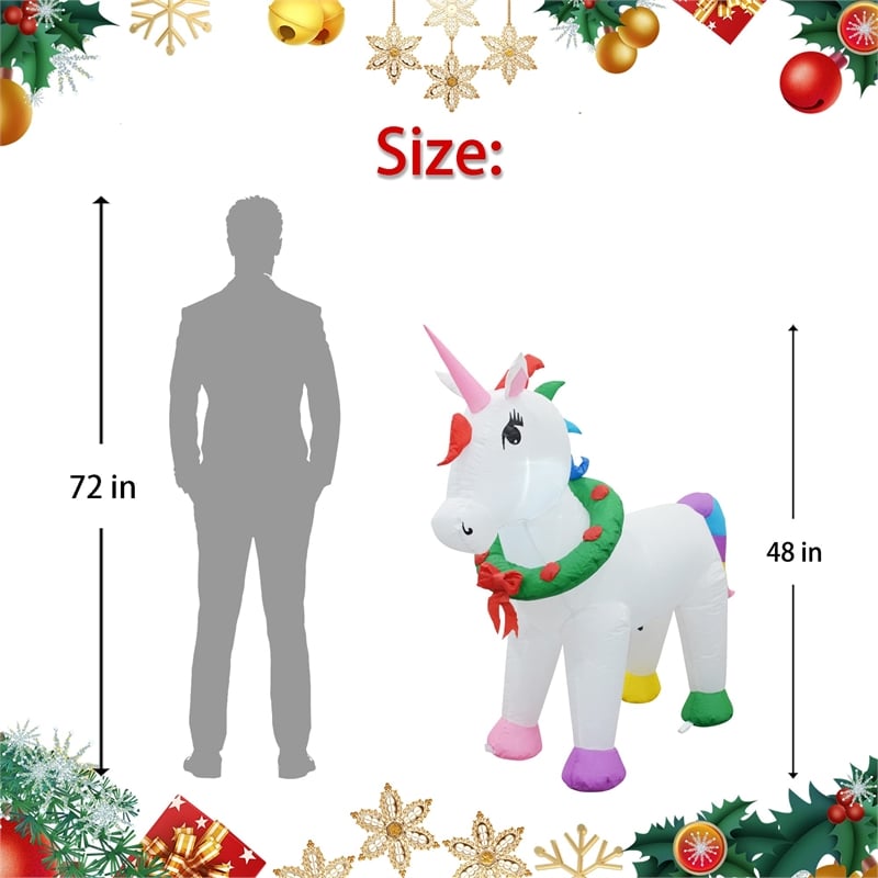Jeco 4' Giant Weather Resistant Polyester Inflatable LED Christmas Unicorn