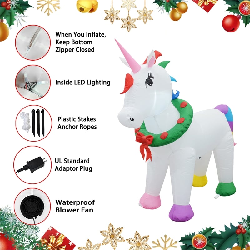 Jeco 4' Giant Weather Resistant Polyester Inflatable LED Christmas Unicorn