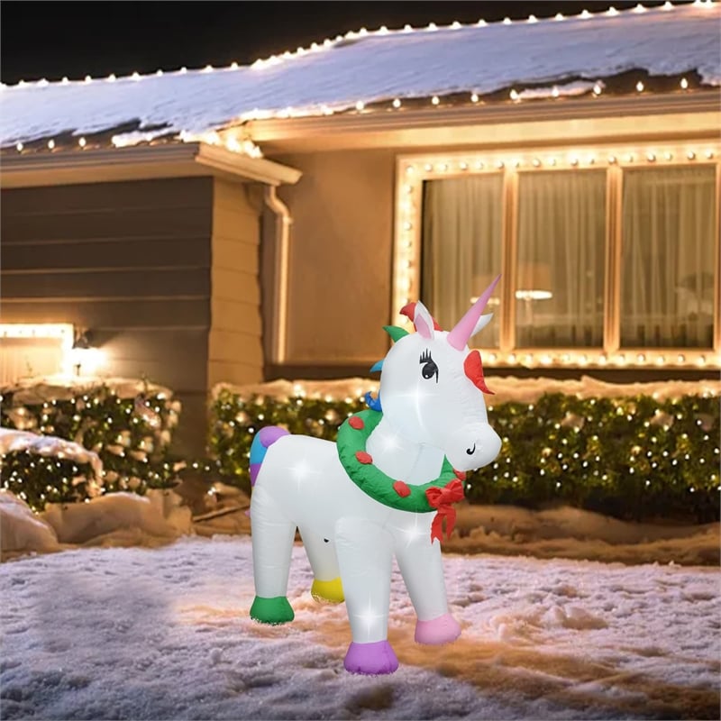 Jeco 4' Giant Weather Resistant Polyester Inflatable LED Christmas Unicorn