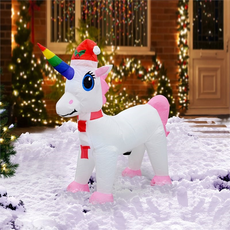 Jeco 3.5' Giant Weather Resistant Polyester Inflatable LED Christmas Unicorn