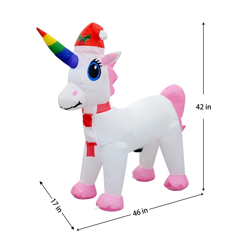 Jeco 3.5' Giant Weather Resistant Polyester Inflatable LED Christmas Unicorn