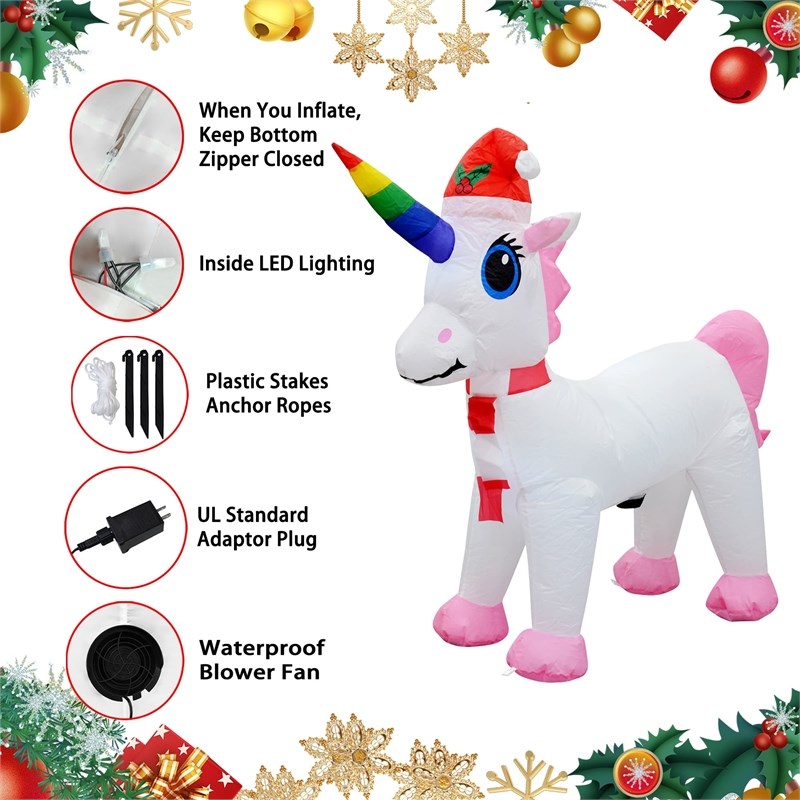 Jeco 3.5' Giant Weather Resistant Polyester Inflatable LED Christmas Unicorn