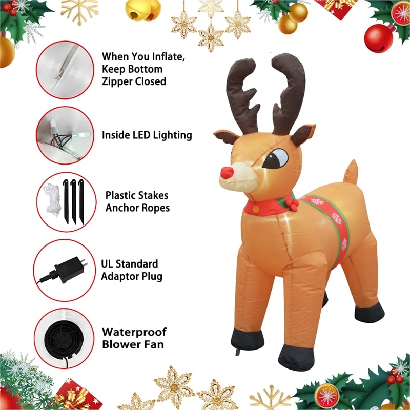 Jeco Giant Weather Resistant Polyester Inflatable LED Christmas Reindeer