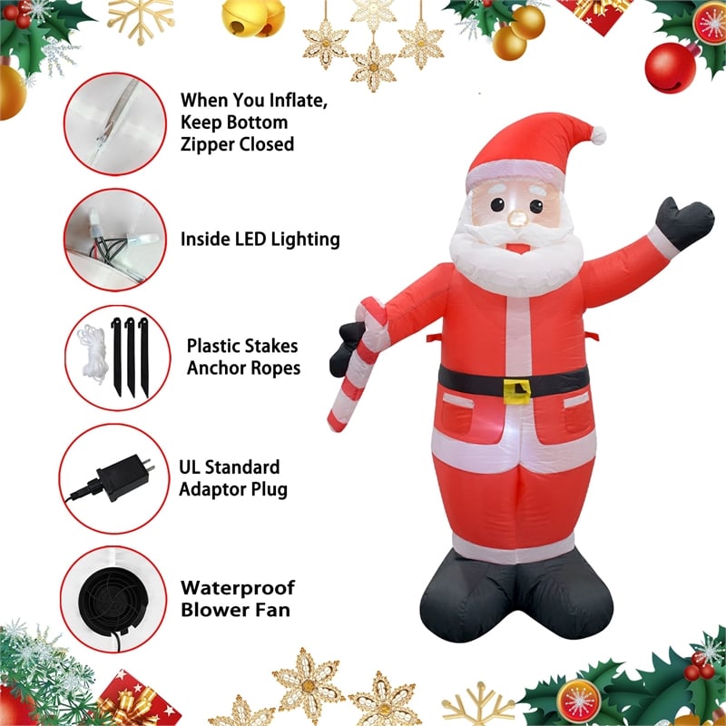 Jeco Weather Resistant Polyester Inflatable LED Christmas White Beard Santa