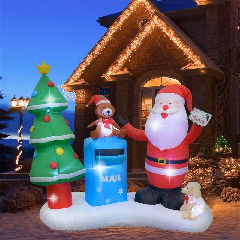 Jeco Giant Weather Resistant Polyester Inflatable LED Christmas Santa Mailbox