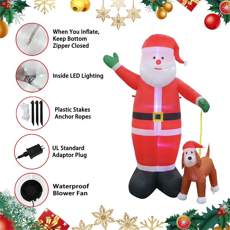 Jeco Giant Weather Resistant Polyester Inflatable LED Christmas Santa and Dog