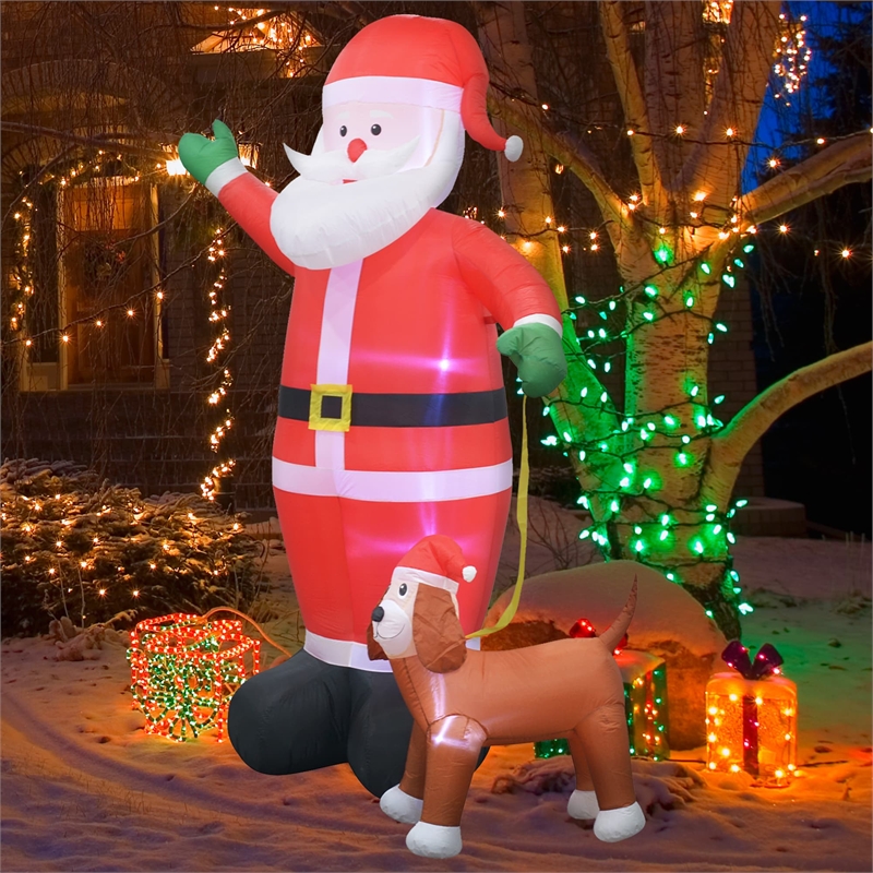 Jeco Giant Weather Resistant Polyester Inflatable LED Christmas Santa and Dog