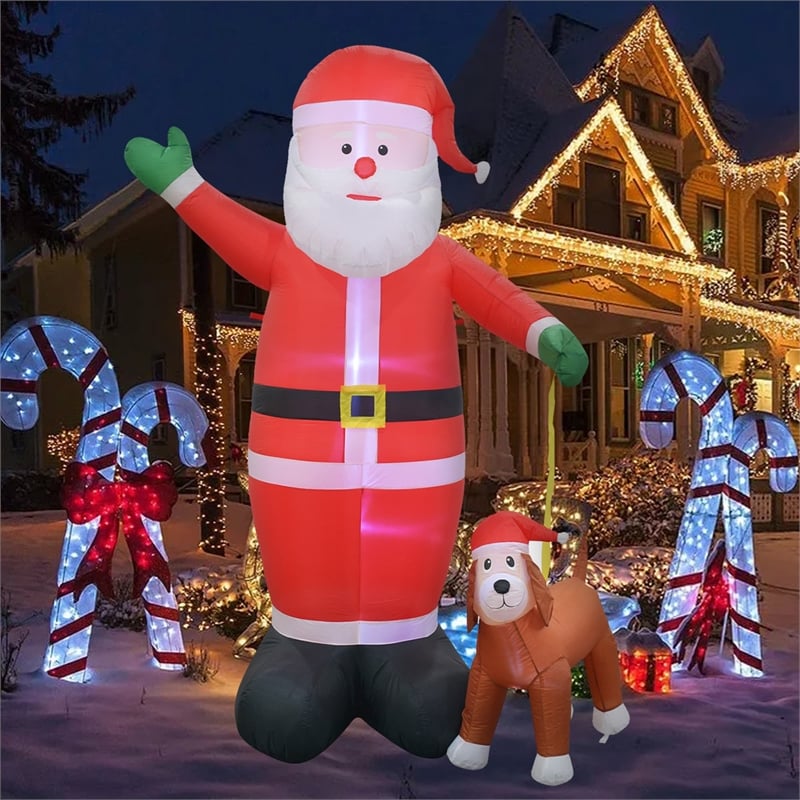 Jeco Giant Weather Resistant Polyester Inflatable LED Christmas Santa and Dog