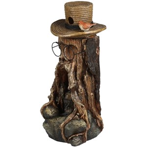 Jeco 31&quot Tree Stump Face Fountain With LED Light And Bird House