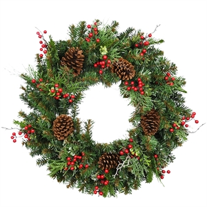 30&quot Christmas Wreath in Green with Red Berries