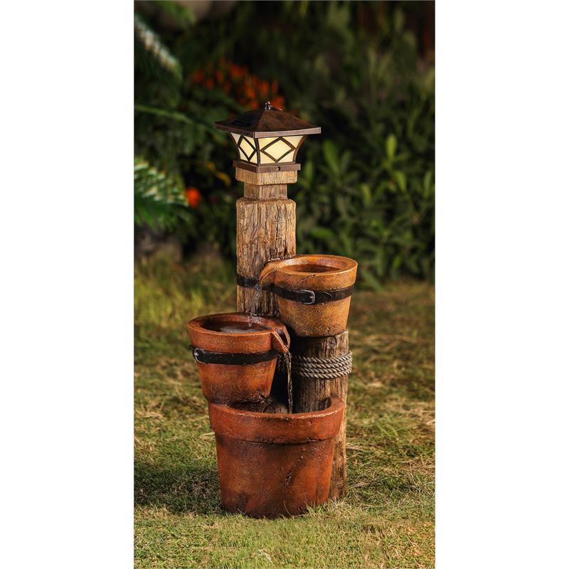 Three Pots With Solar Pillar Lamp Water Fountain