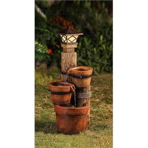 Three Pots With Solar Pillar Lamp Water Fountain
