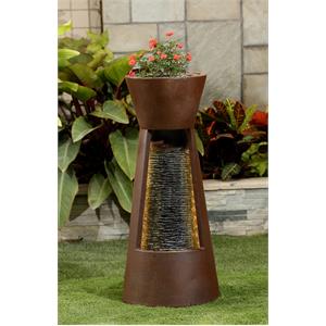 Jeco Cascade Poly Resin Fountain with Flower Pot at Top in Rusty