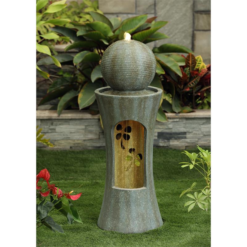 Grey Resin Ball Fountain with LED Lights