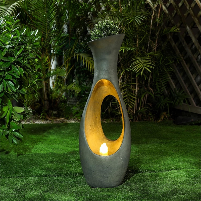 Jeco Vase Shape Fountain with Led Light in Gray