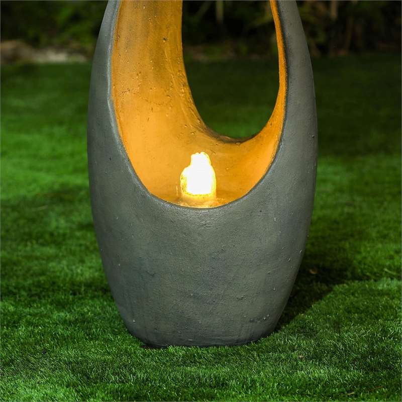 Jeco Vase Shape Fountain with Led Light in Gray