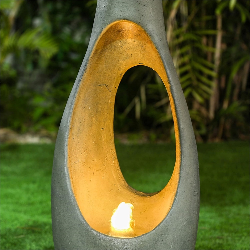Jeco Vase Shape Fountain with Led Light in Gray