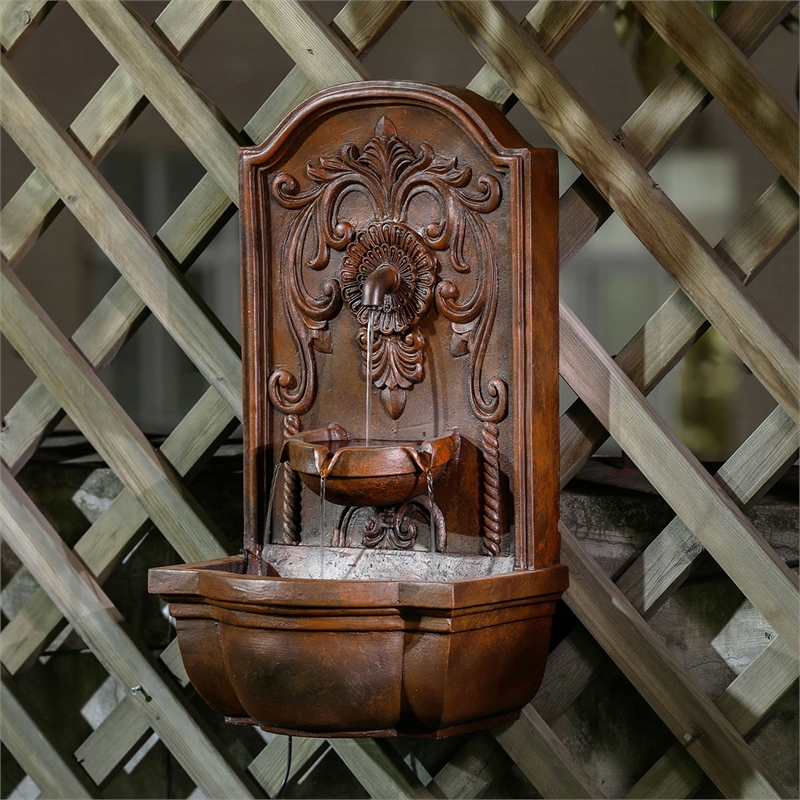 Jeco Inc. Classical Poly-Resin Wall Hanging Fountain in Brown