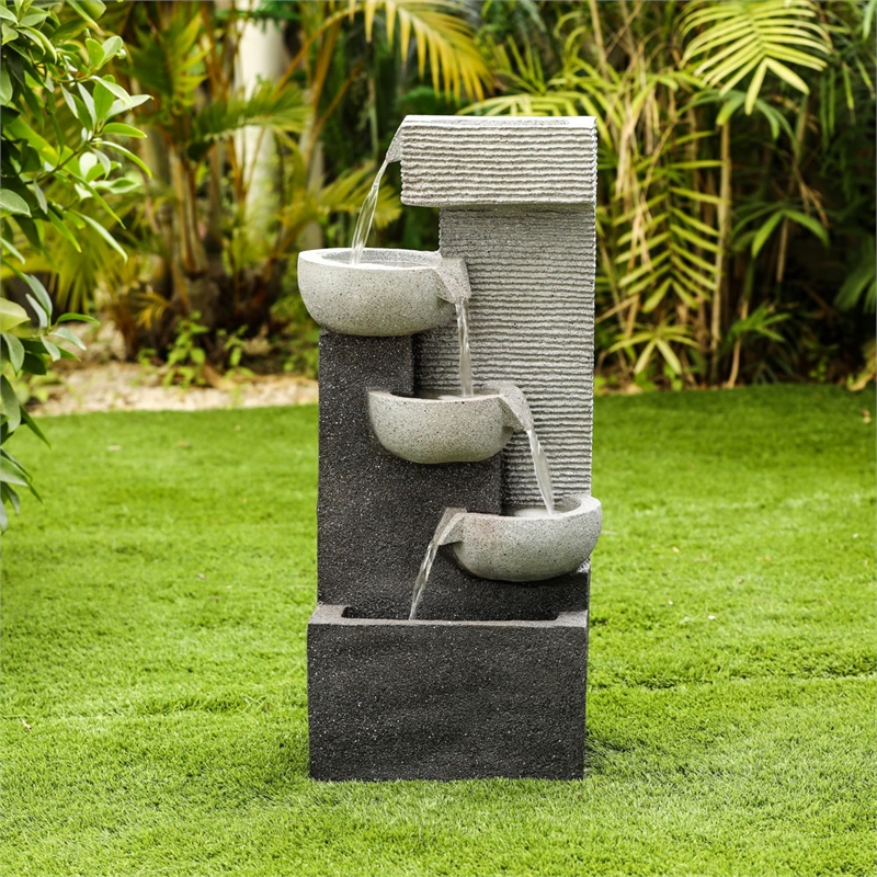 Jeco Contemporary 3-Tier Poly-Resin Bowls Outdoor Fountain in Multi-Color