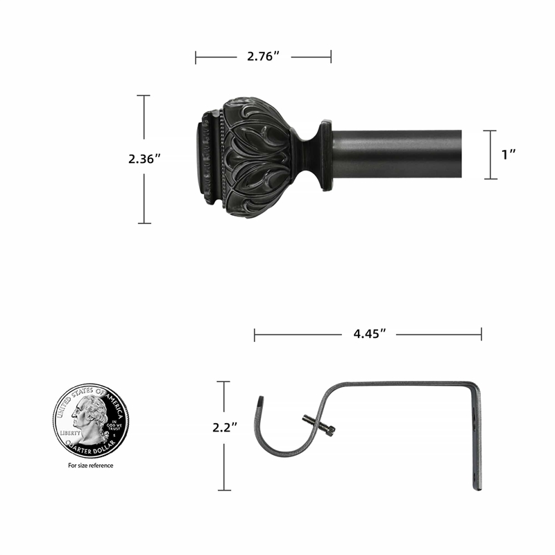 Peony Adjustable Single Curtain Rod 36