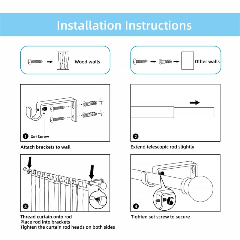 Bruce Adjustable Single Curtain Rod 36