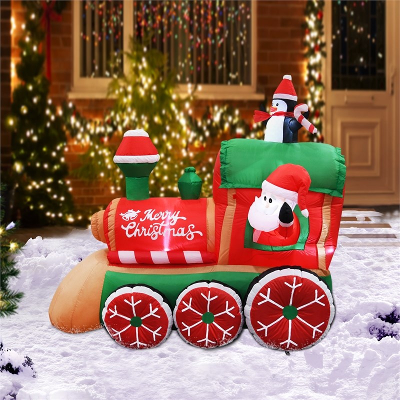 6.5FT  Multi-Colored Christmas Penguins In The Train Inflatable.