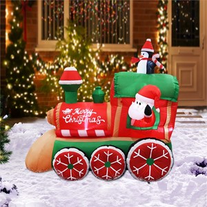 6.5FT  Multi-Colored Christmas Penguins In The Train Inflatable.