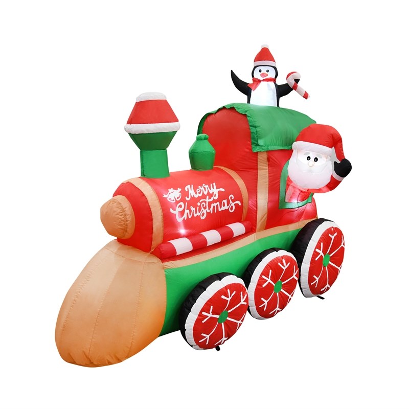 6.5FT  Multi-Colored Christmas Penguins In The Train Inflatable.