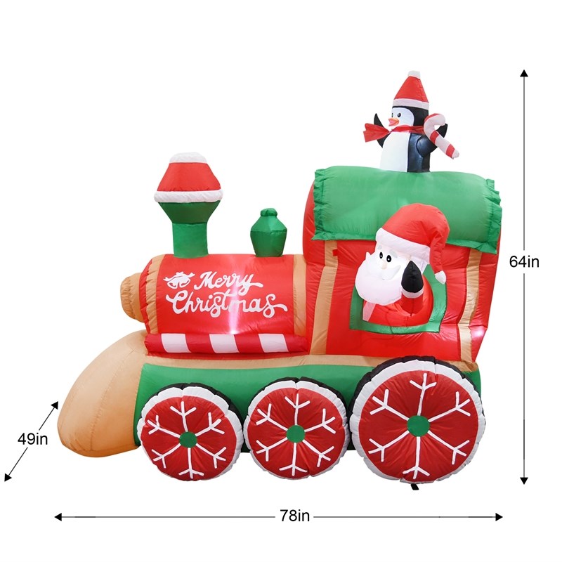 6.5FT  Multi-Colored Christmas Penguins In The Train Inflatable.