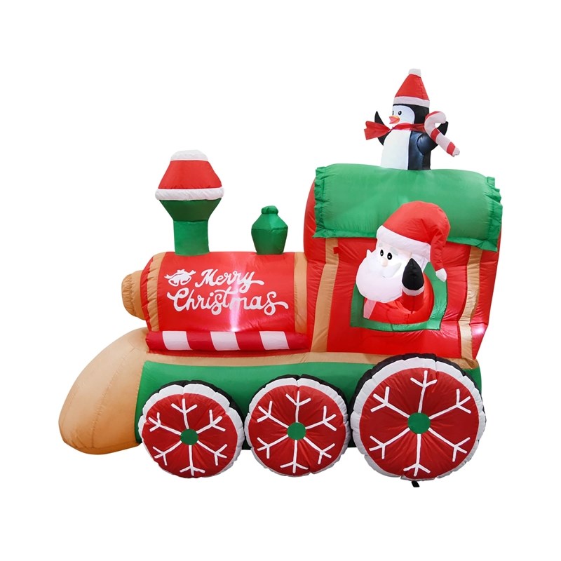 6.5FT  Multi-Colored Christmas Penguins In The Train Inflatable.