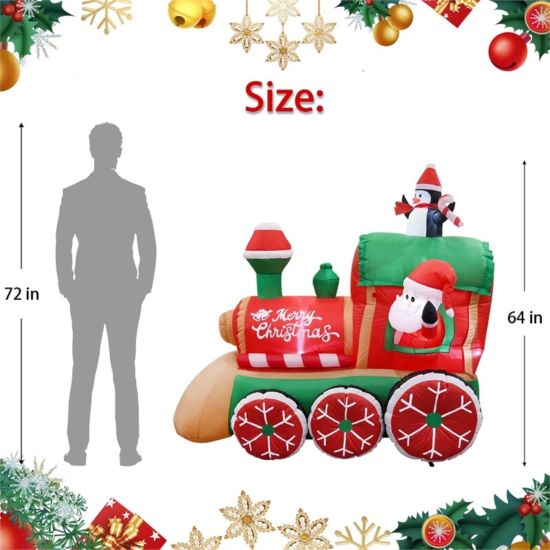 6.5FT  Multi-Colored Christmas Penguins In The Train Inflatable.