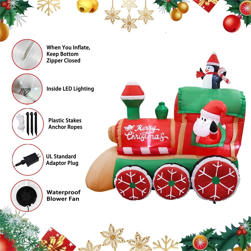 6.5FT  Multi-Colored Christmas Penguins In The Train Inflatable.
